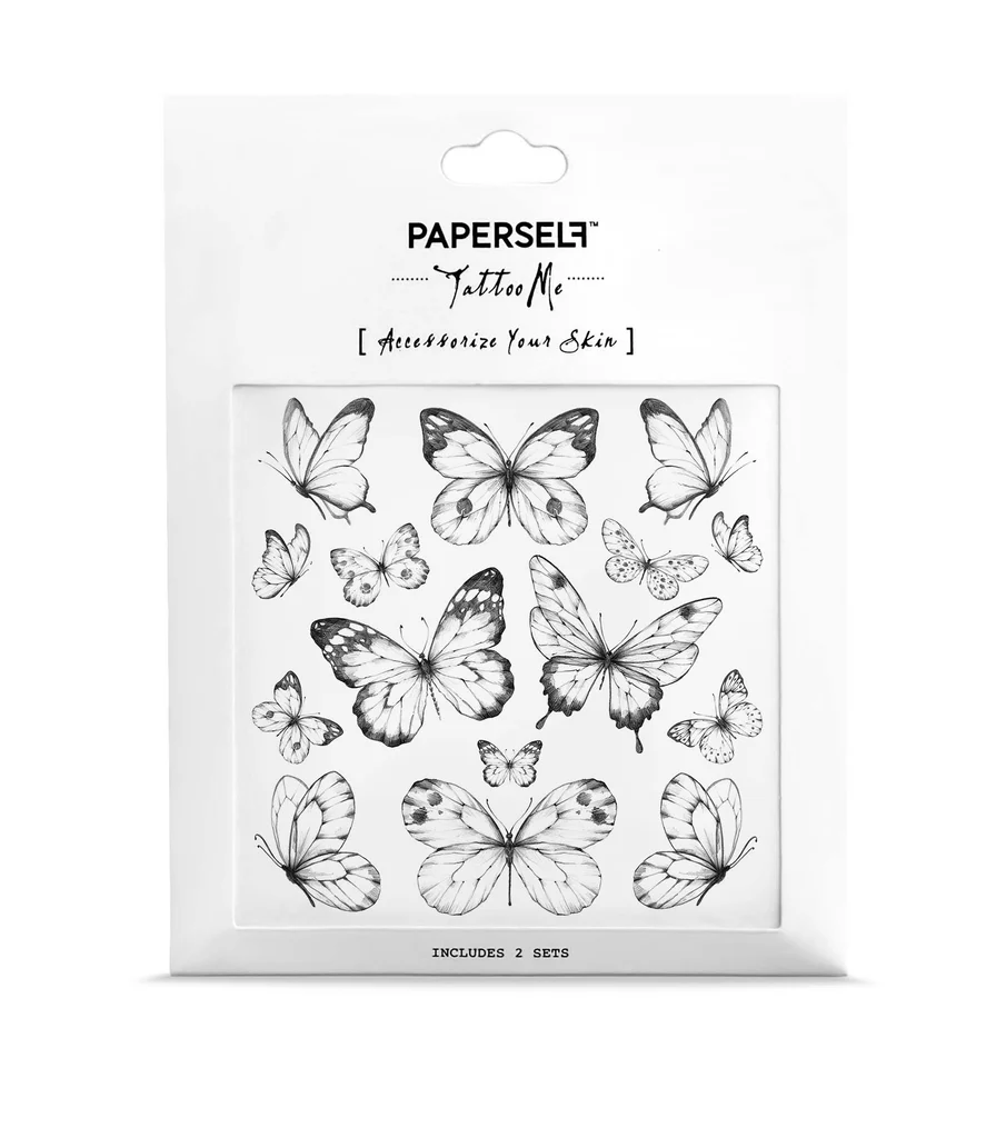 Paperself tatuaż przyklejny naklejka wodna tymczasowa Black Butterflies